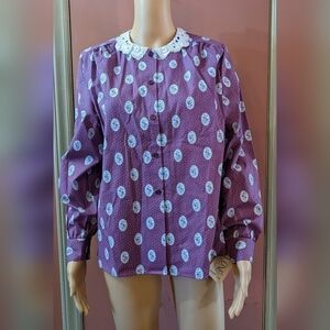 New Tara One collectibles purple long sleeve shirt with dots and flowers, TF